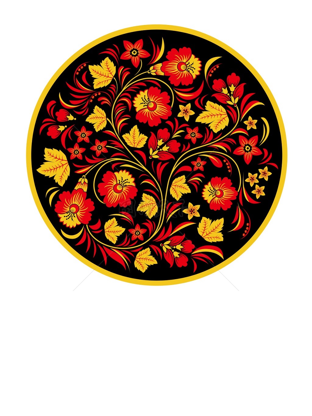  传统 欧式俄式 圆形花卉图案背景贴图 黑底红黄花满屏