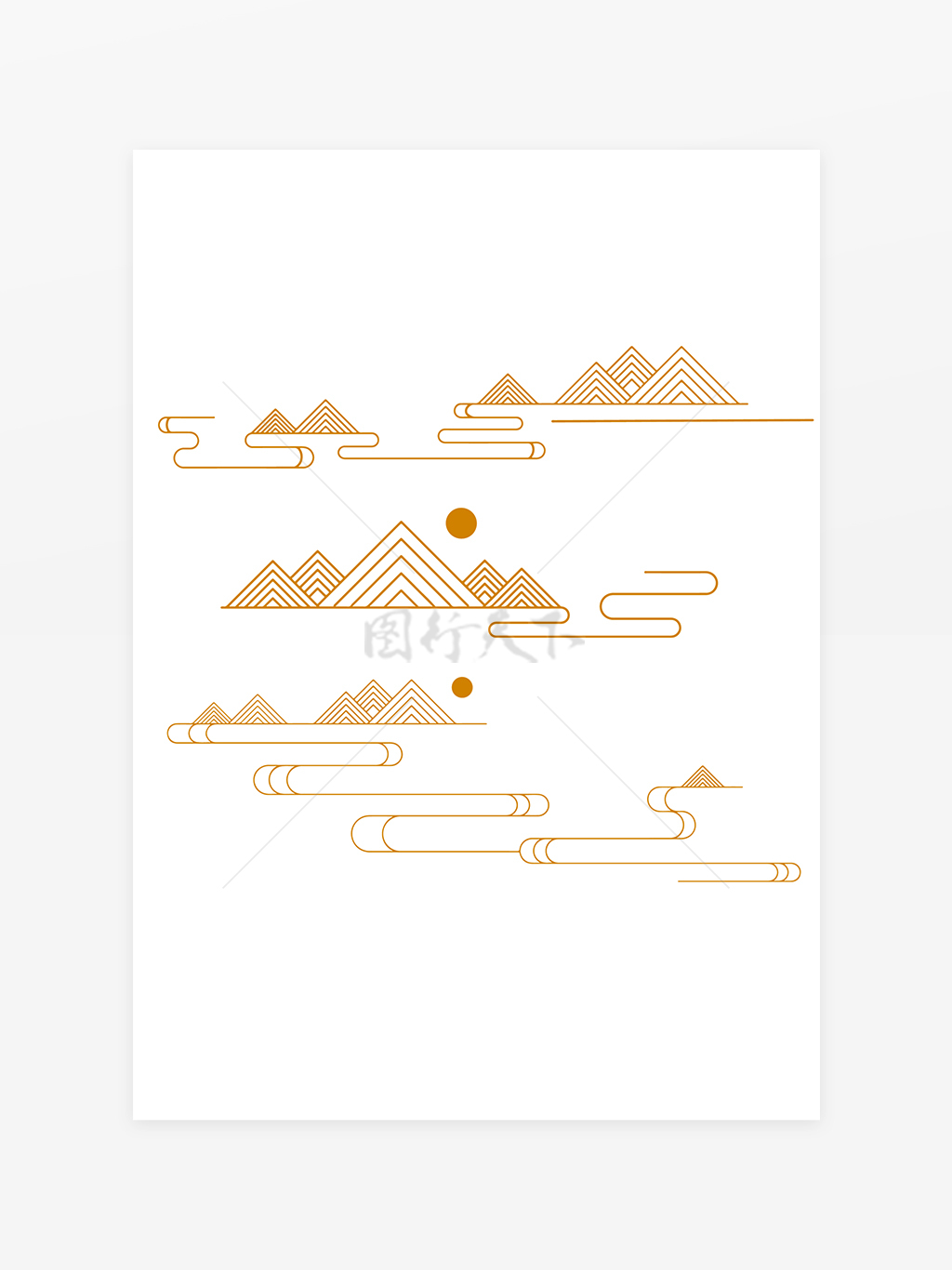 中国风中式金色山脉山峰祥云线条